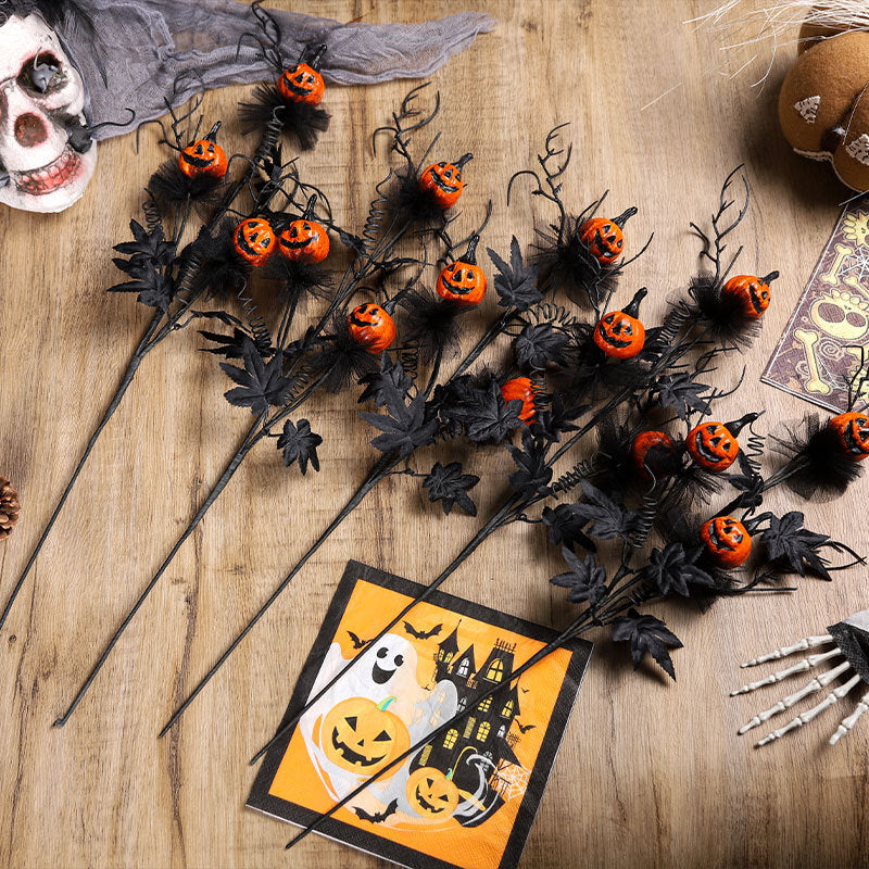 Lot de 5 tiges et branches de citrouille artificielles pour Halloween, 45,7 cm, décoration d'Halloween, vente en gros