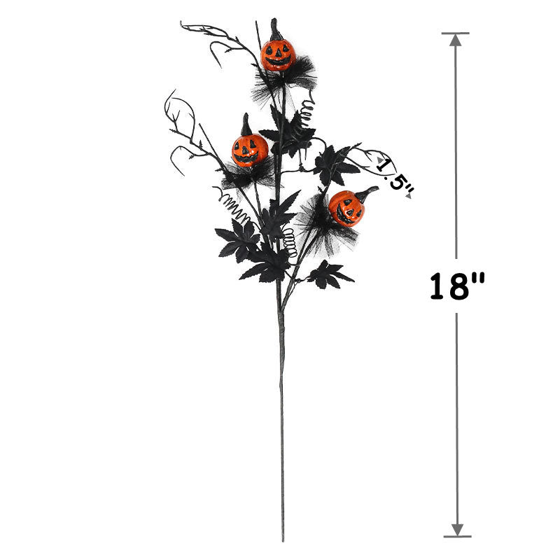 Lot de 5 tiges et branches de citrouille artificielles pour Halloween, 45,7 cm, décoration d'Halloween, vente en gros