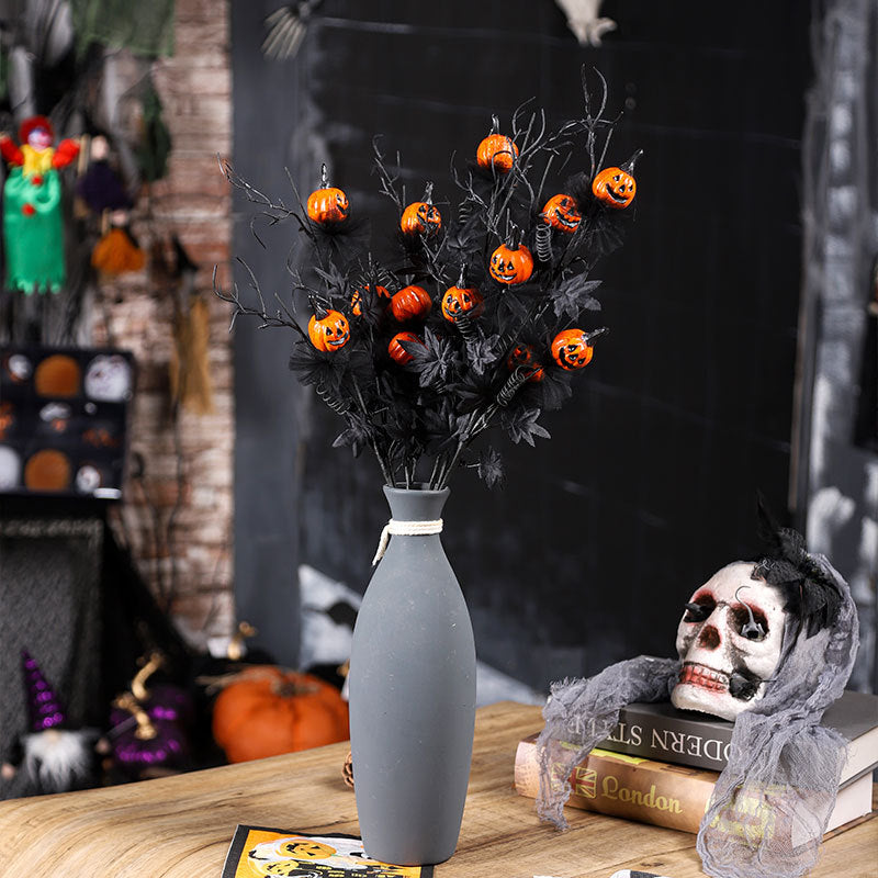 Lot de 5 tiges et branches de citrouille artificielles pour Halloween, 45,7 cm, décoration d'Halloween, vente en gros