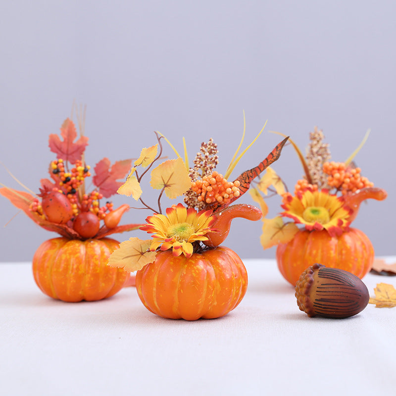 Citrouilles Artificielles Décorations Automne - Avec Feuilles D'érable, Baies, Pour Table Thanksgiving, Photo, 20x19 Cm - 4