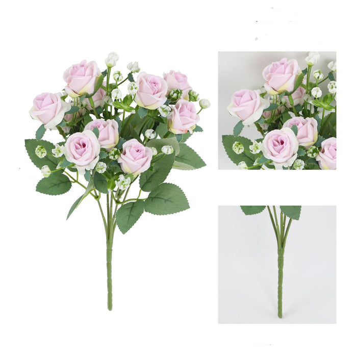 Bulk 11.8 inches Tall Small Roses Blooming Bush with Babys Breath Bouquet Wholesale