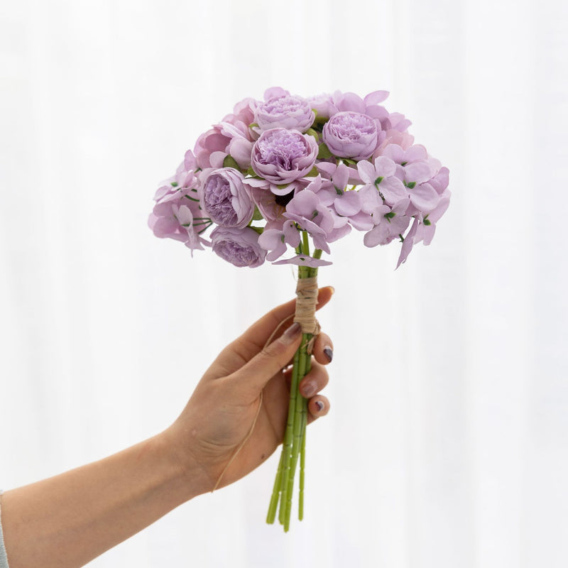 Bulk 12" Peony & Hydrangea Artificial Bouquet- Lifelike Silk Floral Arrangements for Weddings & Home Decor Wholesale