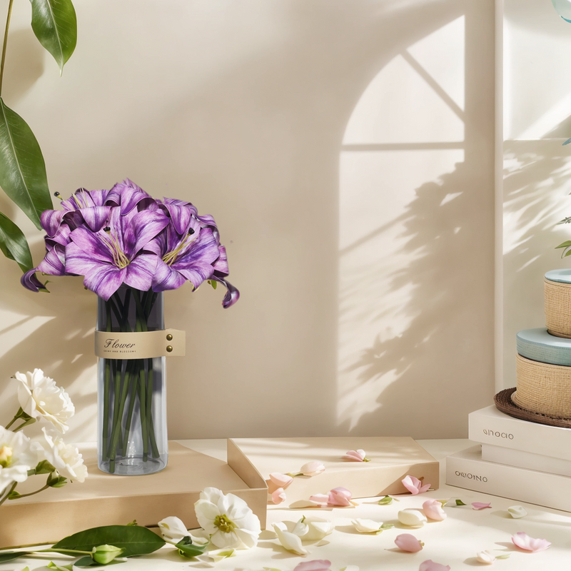 Bulk 13" Artificial Purple Lilies Flowers in Vase Potted Artificial Flowers with Vase Wholesale