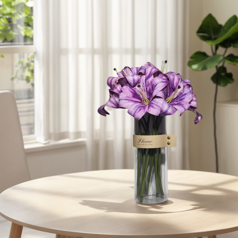 Bulk 13" Artificial Purple Lilies Flowers in Vase Potted Artificial Flowers with Vase Wholesale
