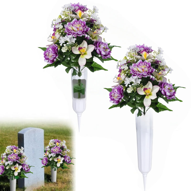 Bulk 2 Sets 18" Large Artificial Cemetery Flowers with Vase for Grave Wholesale