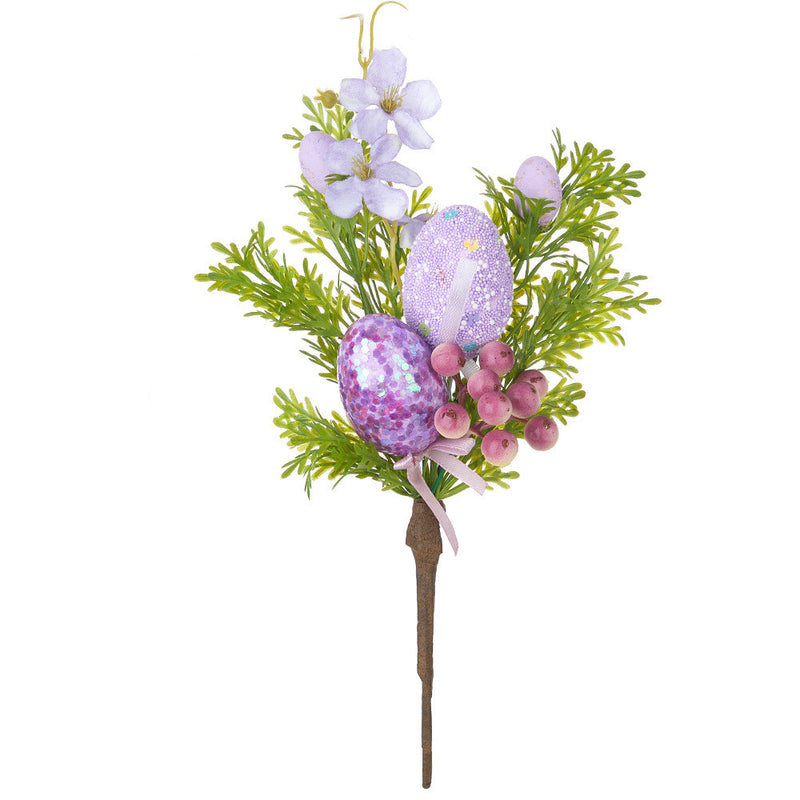 Bulk 6pcs Faux Easter Flowers Stems with Eggs Ornaments Wholesale