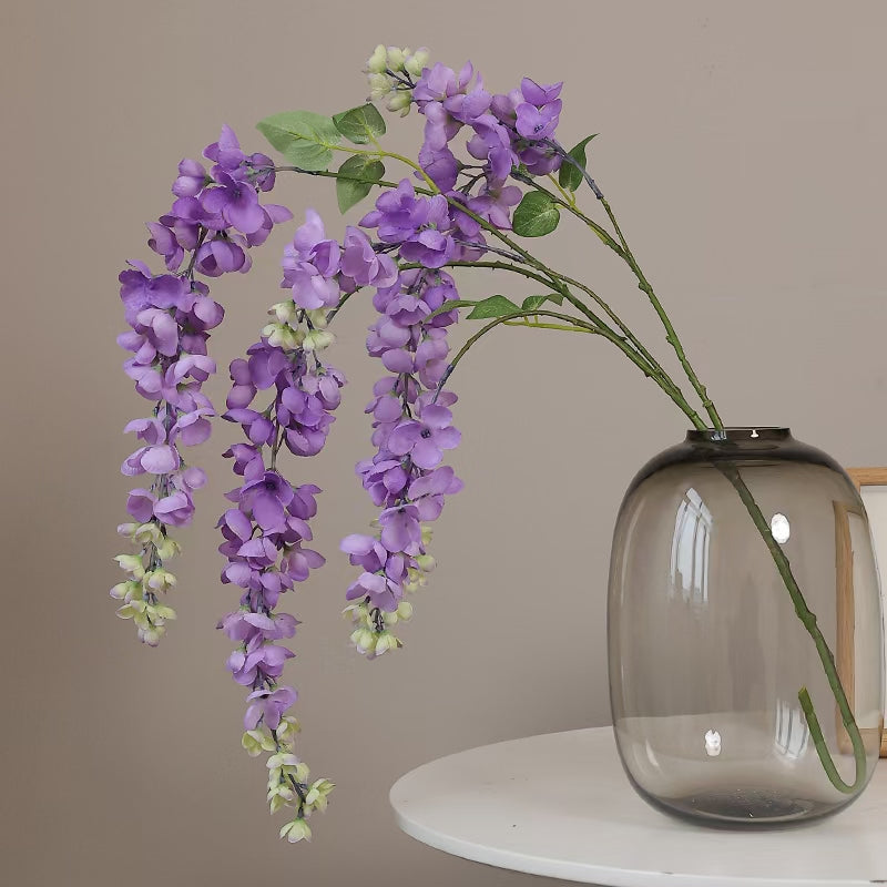 Tiges de glycine extra longues exclusives en vrac Fleurs artificielles suspendues violettes pour grands vases en gros 