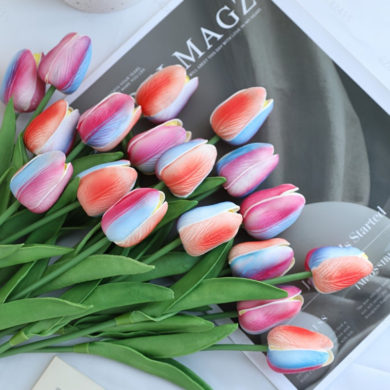 Bulk Clearance 20pcs 13.5" Artificial Tulip Stems Bouquet Soft Latex Tulips for Spring Decor