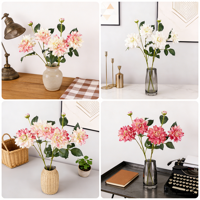 Premium 29" Large Real Touch Dahlia - Lifelike Silk Floral Arrangements for Weddings & Home Decor