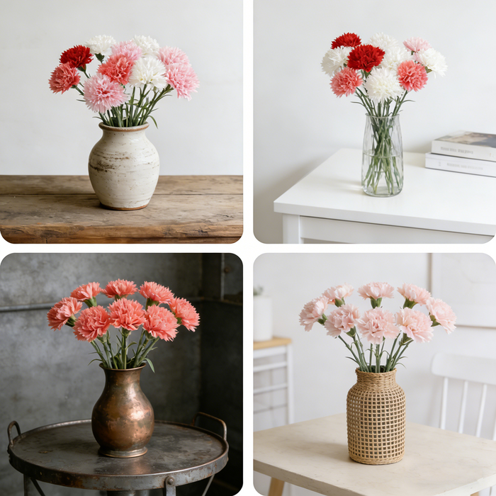 Premium 19.6" Real Touch Carnations - Lifelike Silk Floral Arrangements for Weddings & Home Decor