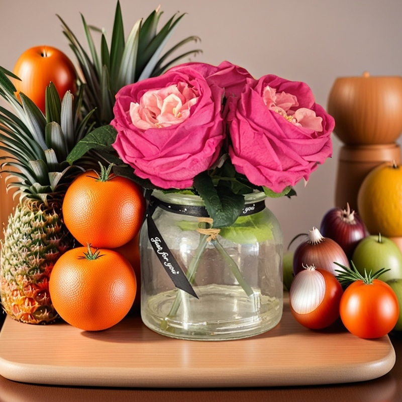 Bulk 8" Real Touch Fuchsia Rose in Vase with Faux Water Potted Flowers Wholesale