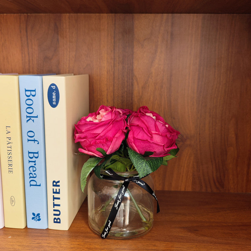 Bulk 8" Real Touch Fuchsia Rose in Vase with Faux Water Potted Flowers Wholesale