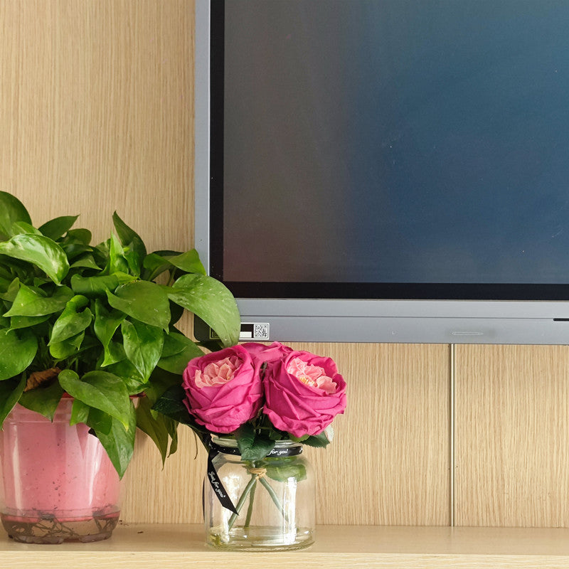 Bulk 8" Real Touch Fuchsia Rose in Vase with Faux Water Potted Flowers Wholesale