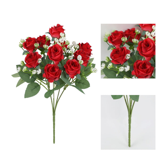 Bulk 11.8 inches Tall Small Roses Blooming Bush with Babys Breath Bouquet Wholesale