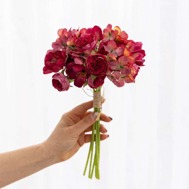 Bulk 12" Peony & Hydrangea Artificial Bouquet- Lifelike Silk Floral Arrangements for Weddings & Home Decor Wholesale