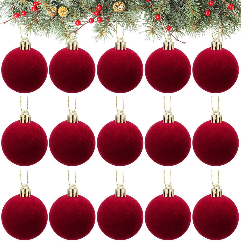 Bulk 15pcs 2.3" Velvet Christmas Ball Ornaments - Soft Plush Holiday Tree Decor Wholesale