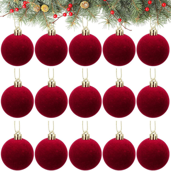 Bulk 15pcs 2.3" Velvet Christmas Ball Ornaments - Soft Plush Holiday Tree Decor Wholesale