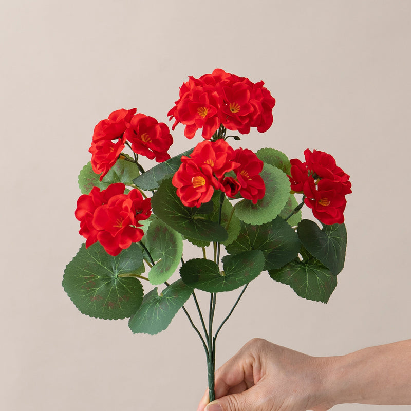 Realistic Artificial Geranium Flowers - UV Resistant Outdoor/Indoor Decor for Planters, Tables & Gardens (No Watering Needed, Great Value)