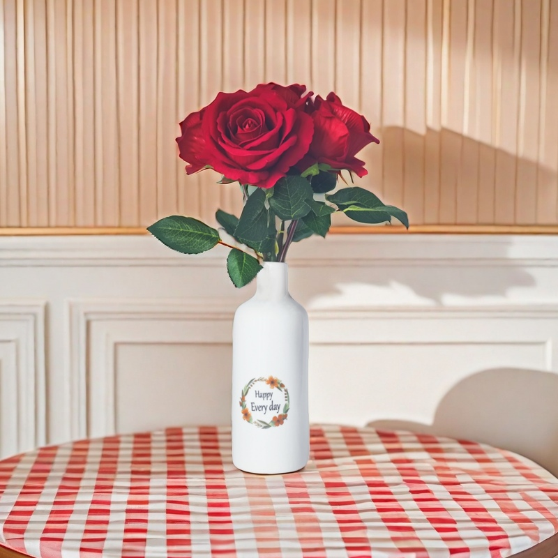 Bulk 14" Velvet Rose Flowers with Vase Happy Every Day Floral Arrangement Wholesale