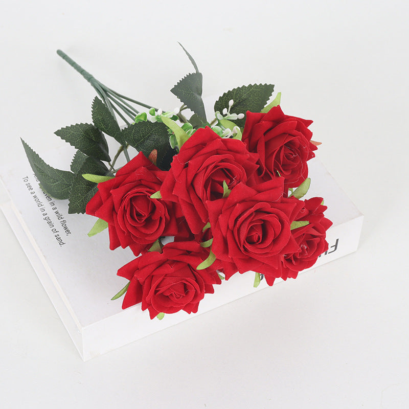 Bulk 11 Colors 14" Blooming Velvet Rose Bush Stems Velvet Artificial Flowers Wholesale