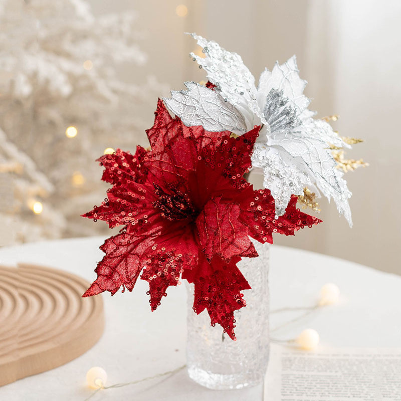Sympathy Silks Artificial Cemetery Flowers 24 inch Christmas Red/Gold Poinsettias for A Cemetery Vase, Size: Cemetery Bouquet