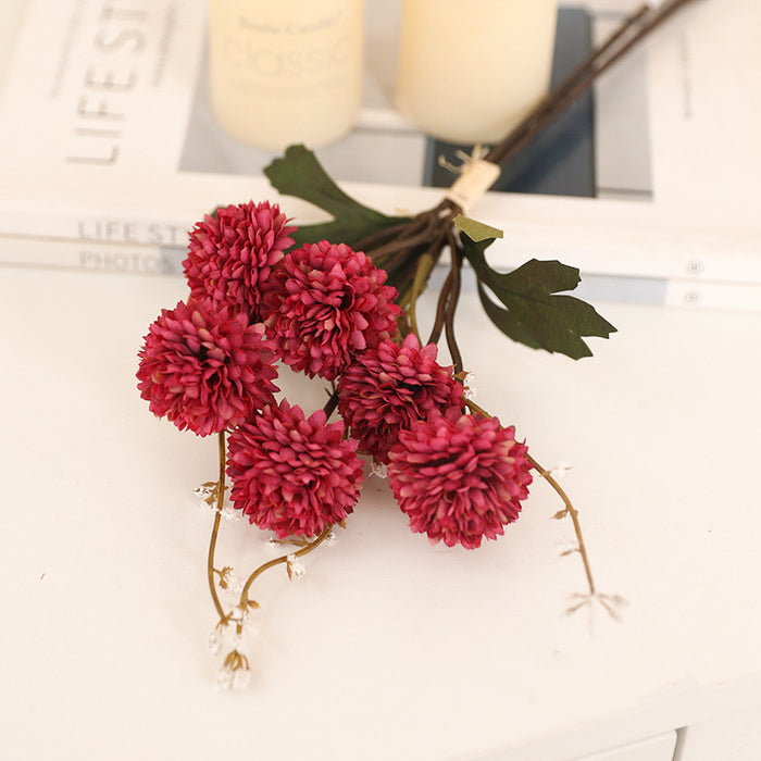 Bulk 12.2" Small Artificial Pom Pom Mums Bouquet Realistic Autumn Flowers for Fall Decor Thanksgiving Tabletop Wreath DIY Whoelsale