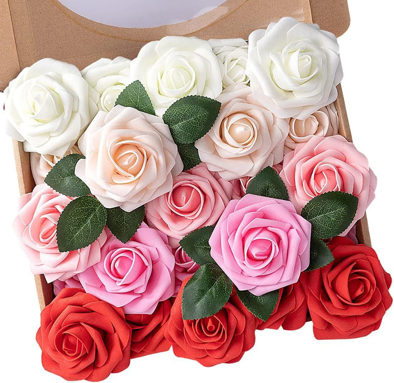 Lot de 25 têtes de roses en mousse avec tiges, toucher réaliste, pour mariage, vente en gros