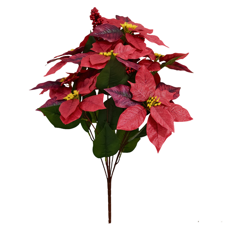 Bulk 26" Large Tall Artificial Glitter Retro Poinsettia Bouquet Christmas Decor Wholesale
