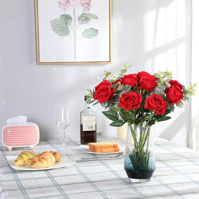 Lot de 10 bouquets de roses artificielles en soie de 19 pouces en vrac
