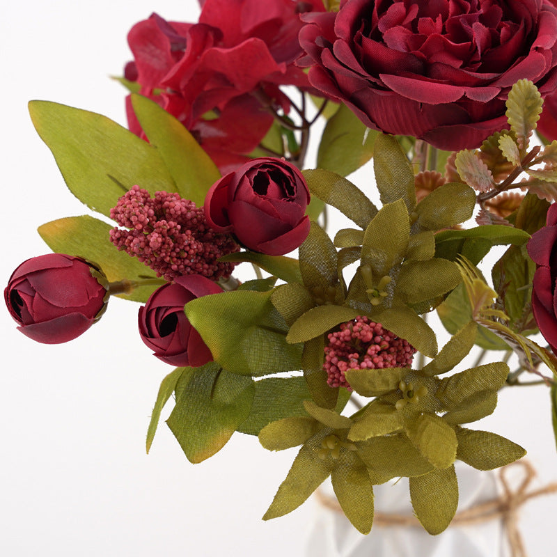 Bulk 12.5" Mixed Flowers Arrangement Peony Rose Bud Hydrangea Bush Bouquet Wholesale