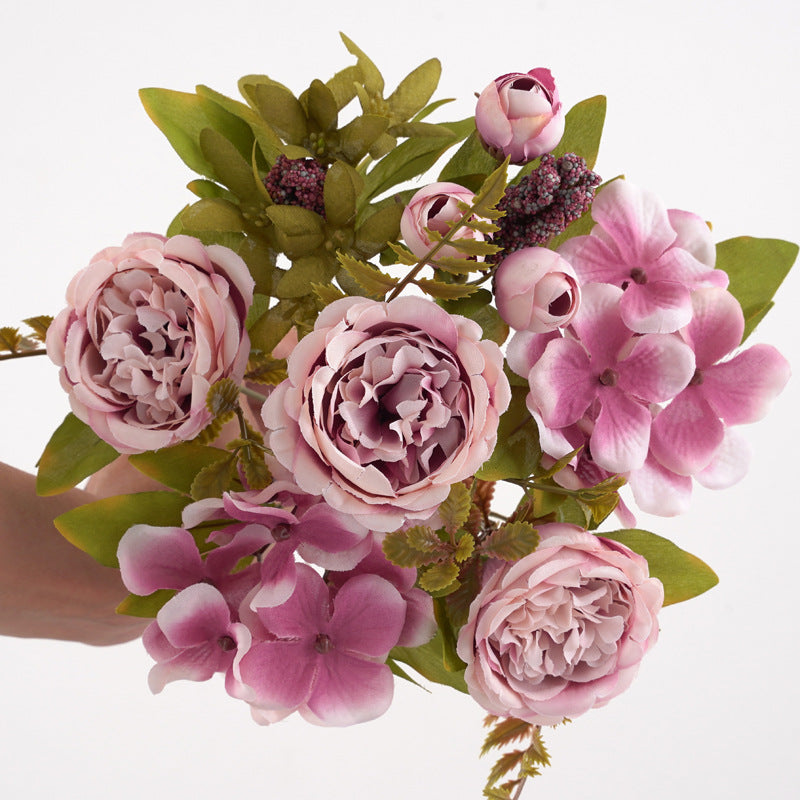 Bulk 12.5" Mixed Flowers Arrangement Peony Rose Bud Hydrangea Bush Bouquet Wholesale
