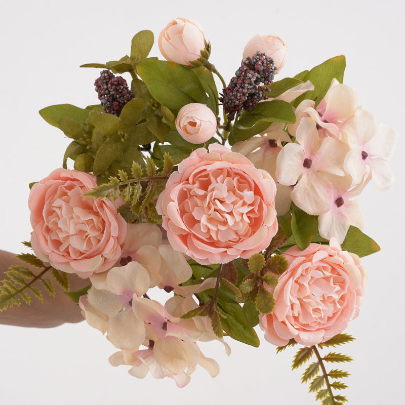 Bulk 12.5" Mixed Flowers Arrangement Peony Rose Bud Hydrangea Bush Bouquet Wholesale