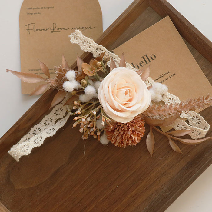 Bulk Retro Champagne Rose Wrist Corsage with Burnt Orange Mum Wholesale