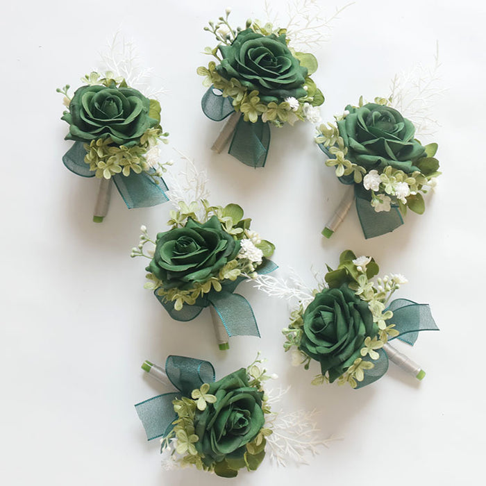 Bulk Retro Green Rose Boutonniere with Greenery Wholesale