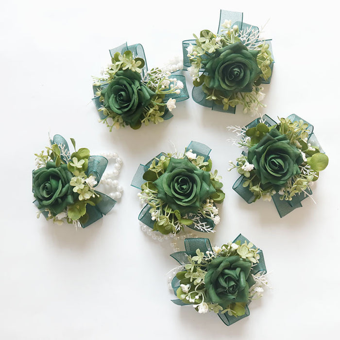 Bulk Retro Green Rose Wrist Corsage with Greenery Wholesale