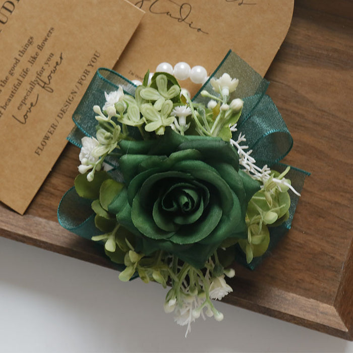 Bulk Retro Green Rose Wrist Corsage with Greenery Wholesale