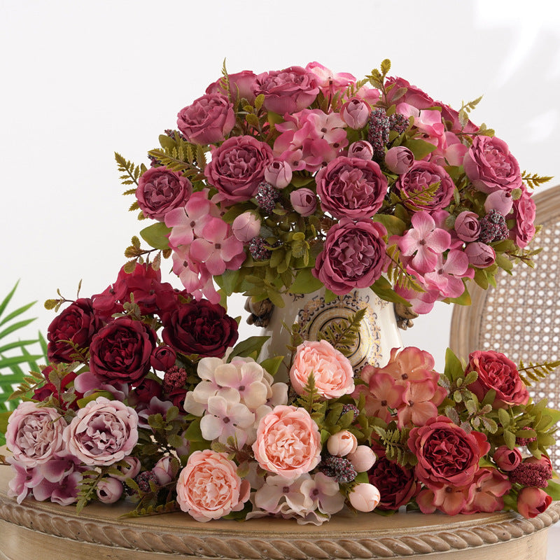 Bulk 12.5" Mixed Flowers Arrangement Peony Rose Bud Hydrangea Bush Bouquet Wholesale