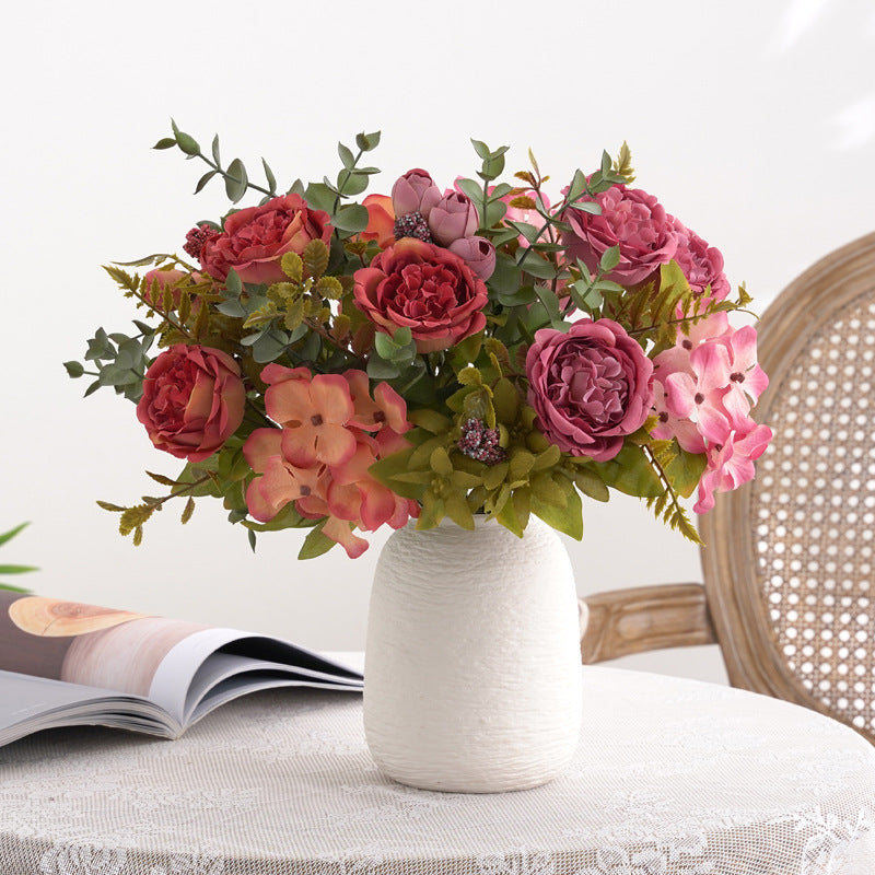 Bulk 12.5" Mixed Flowers Arrangement Peony Rose Bud Hydrangea Bush Bouquet Wholesale