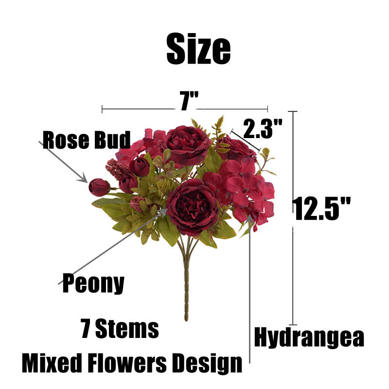 Bulk 12.5" Mixed Flowers Arrangement Peony Rose Bud Hydrangea Bush Bouquet Wholesale
