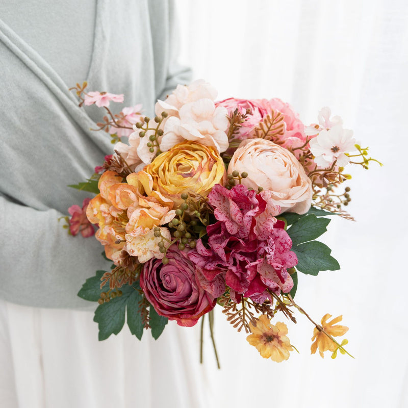 Bulk 12.8" Retro Peony & Hydrangea Mixed Faux Flower Bouquets Wholesale