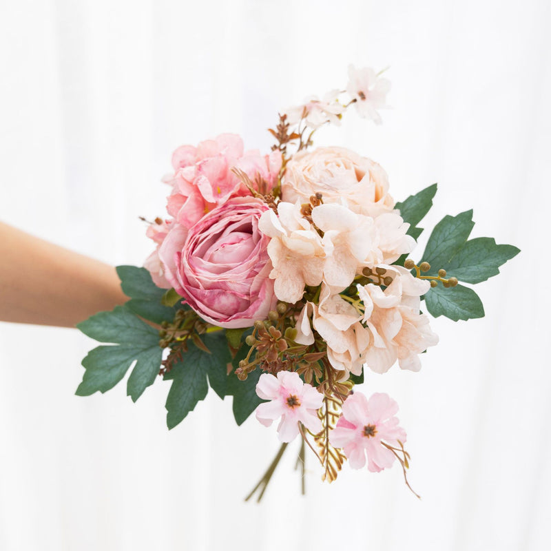 Bulk 12.8" Retro Peony & Hydrangea Mixed Faux Flower Bouquets Wholesale