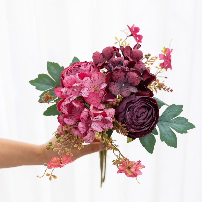 Bulk 12.8" Retro Peony & Hydrangea Mixed Faux Flower Bouquets Wholesale