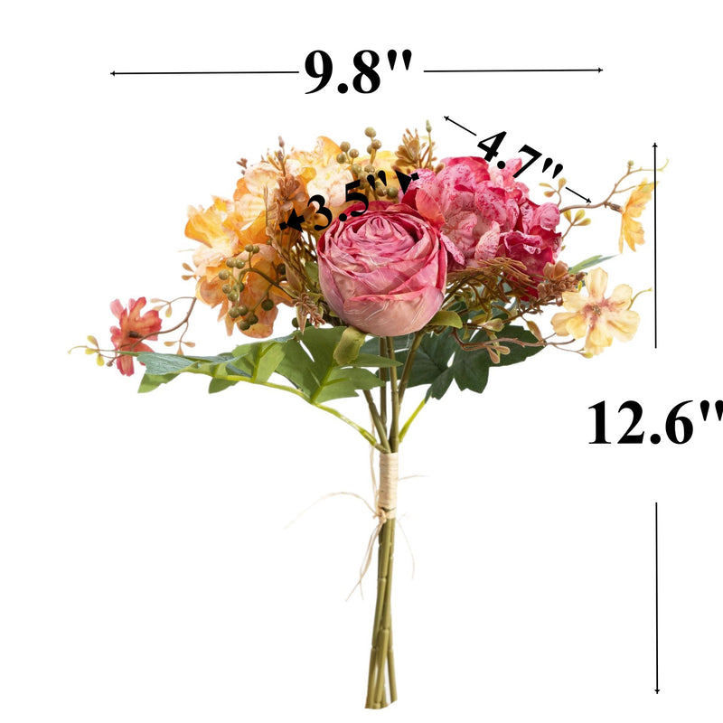 Bulk 12.8" Retro Peony & Hydrangea Mixed Faux Flower Bouquets Wholesale