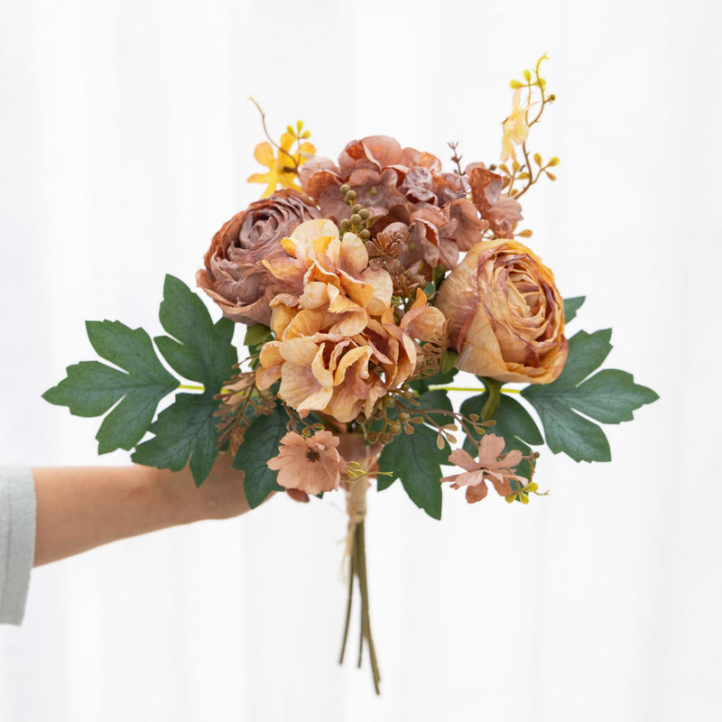 Bulk 12.8" Retro Peony & Hydrangea Mixed Faux Flower Bouquets Wholesale