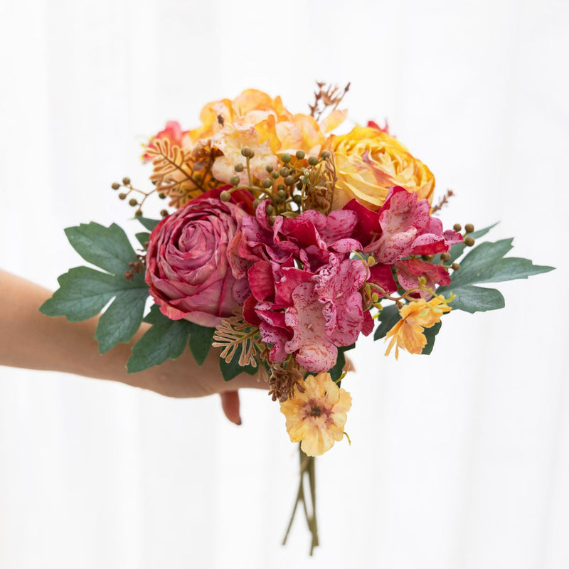 Bulk 12.8" Retro Peony & Hydrangea Mixed Faux Flower Bouquets Wholesale