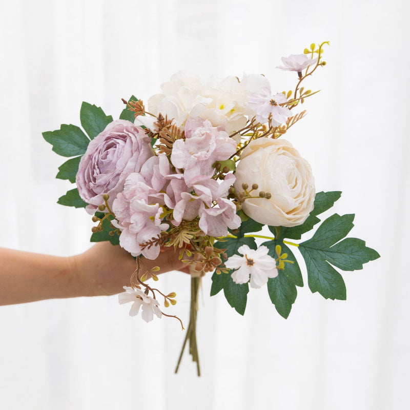 Bulk 12.8" Retro Peony & Hydrangea Mixed Faux Flower Bouquets Wholesale