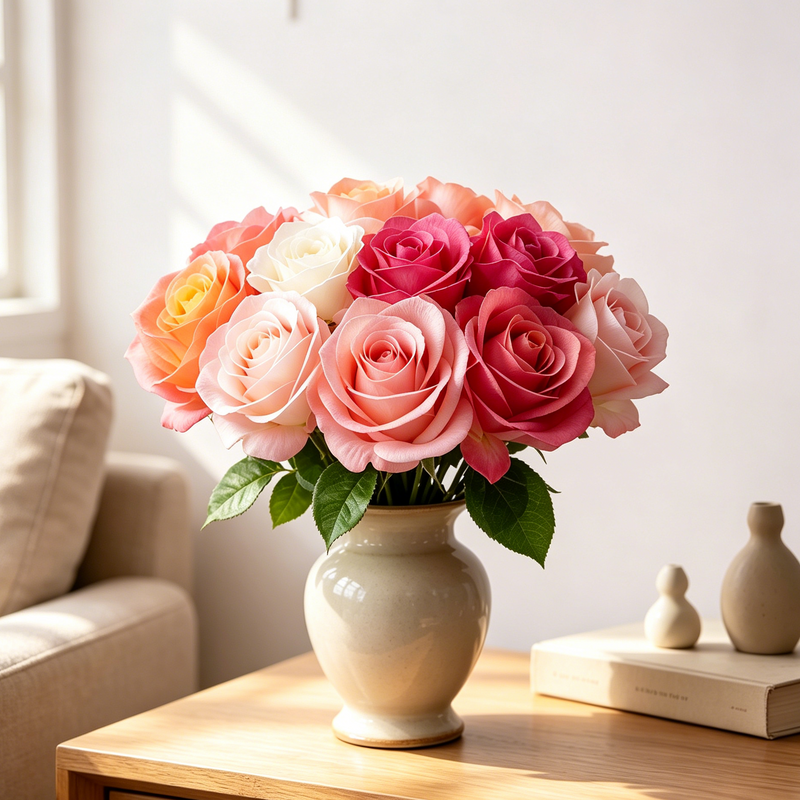 Small Real Touch Rose Bouquet, 14-Inch Lifelike Faux Roses, 5 Blooms for Wedding Centerpieces, Home Decor & DIY Floral Arrangements