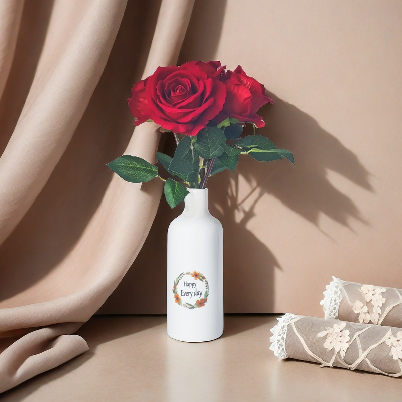 Bulk 14" Velvet Rose Flowers with Vase Happy Every Day Floral Arrangement Wholesale