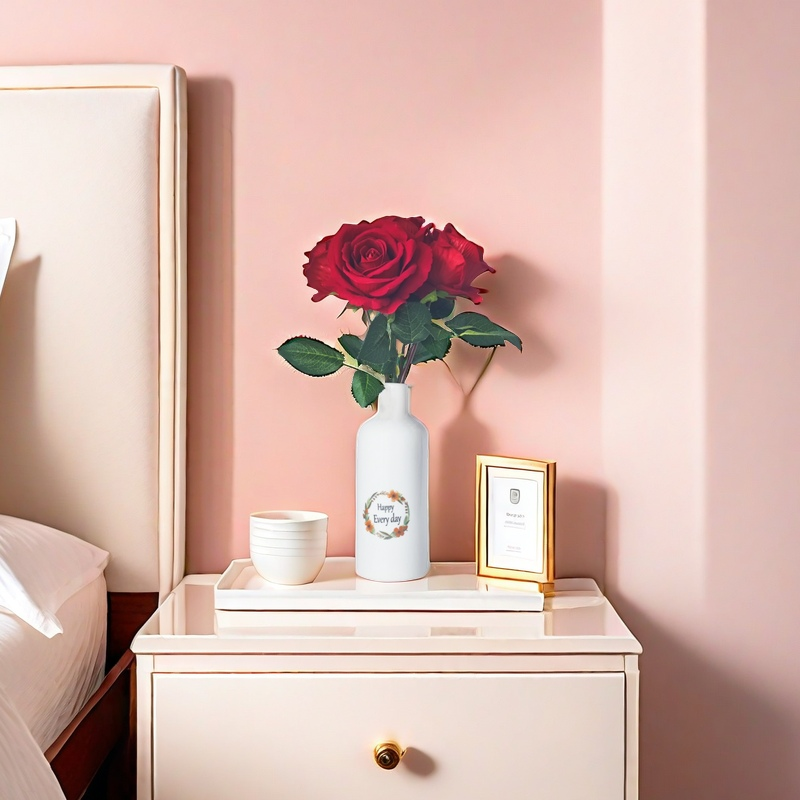 Bulk 14" Velvet Rose Flowers with Vase Happy Every Day Floral Arrangement Wholesale