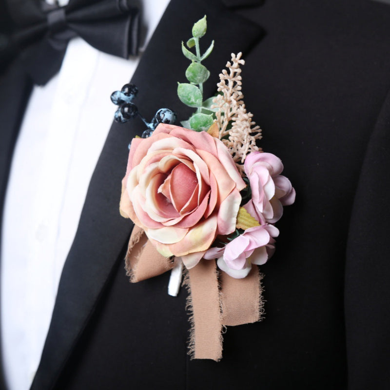 Bulk Artificial Rose Boutonniere for Wedding Men Groomsmen Guest Wholesale